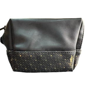 YSL Beauté Black Cosmetic Bag Gold Star Print Makeup Pouch NWOT